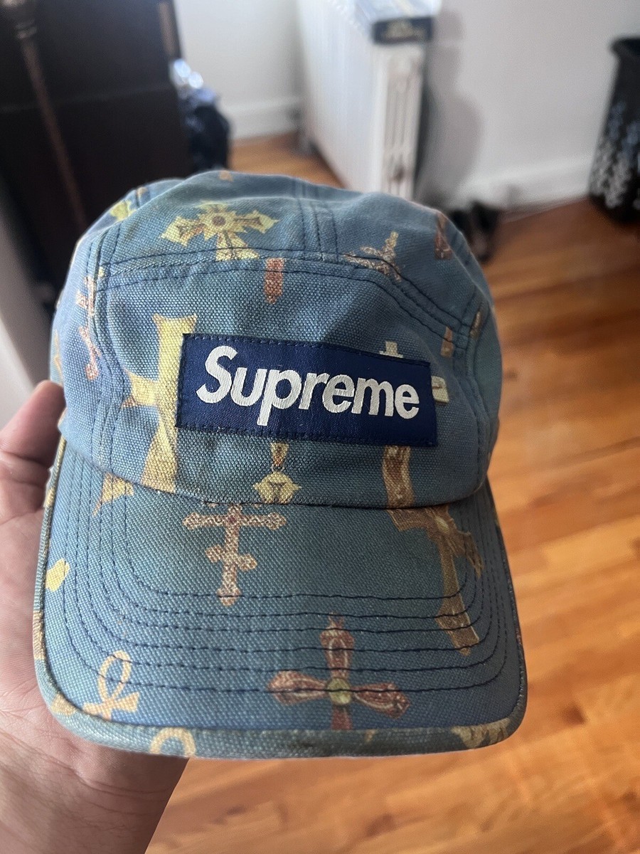 Supreme Cross 5 Panel Box hat Logo Spell Out Camp Cap Leather