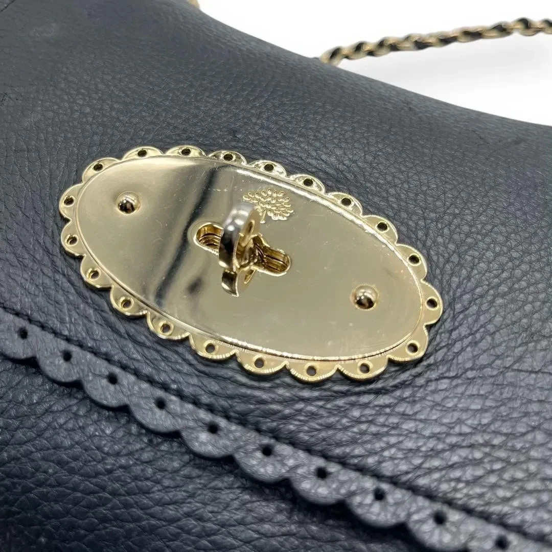 MULBERRY Cookie Lily Black Leather Chain Crossbody Shoulder Bag w