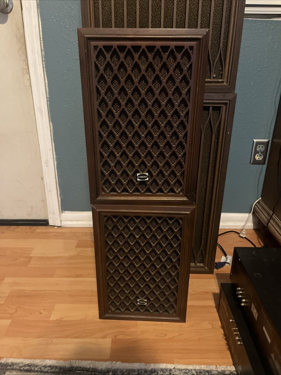 2x Vintage 1960s Japanese Coral BX-200 Speakers – Wood w/ Ornate