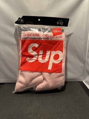 Supreme Hanes Crew Socks 4 Pack Pink Size 6-12 | eBay