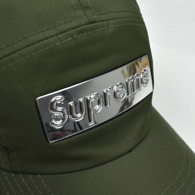 NWT Supreme Mirror Box Logo Camp Cap Olive 5-Panel Strapback FW21