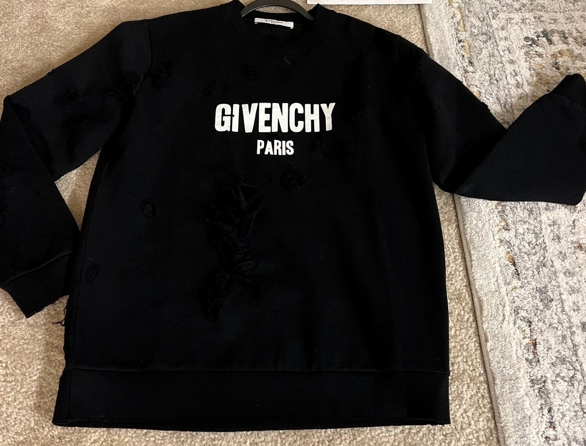 GIVENCHY Paris Distressed Logo Black Sweatshirt Size S | eBay