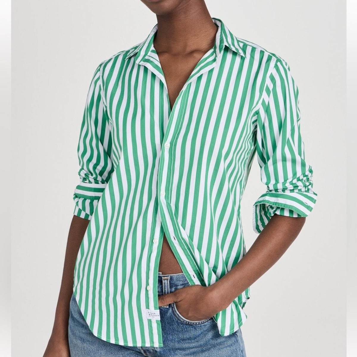 Frank & Eileen Frank Classic Button Up Shirt, Size XS Green White