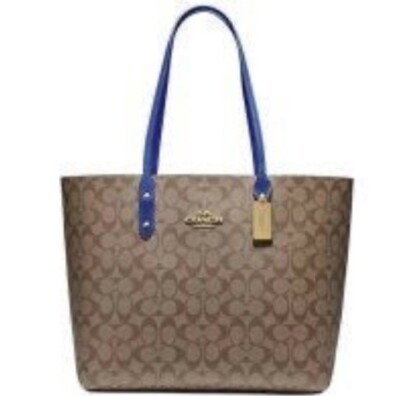 Coach Town Tote Handbag Shopper Bag Khaki Deep Atlantic 76636 | eBay