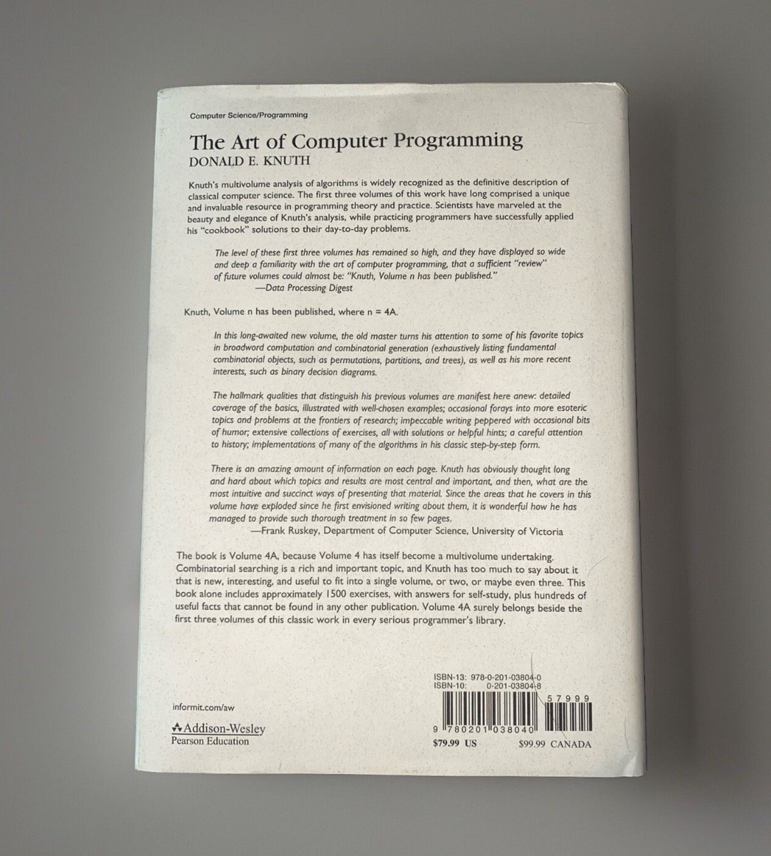 The Art of Computer Programming Vol. 4A, Pt. 1 : Combinatorial
