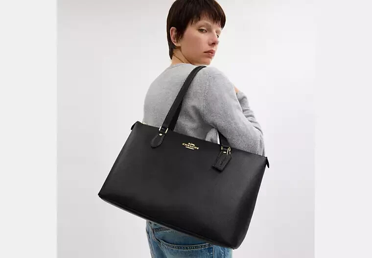 COACH Crossgrain Leather Tote 40 ブラック Tote 40 in Cross Grain
