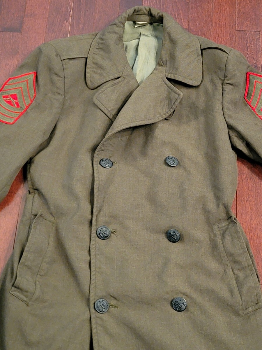 Vietnam US Marine Overcoat 38 R Jacket USMC Wool Serge Alpha Green