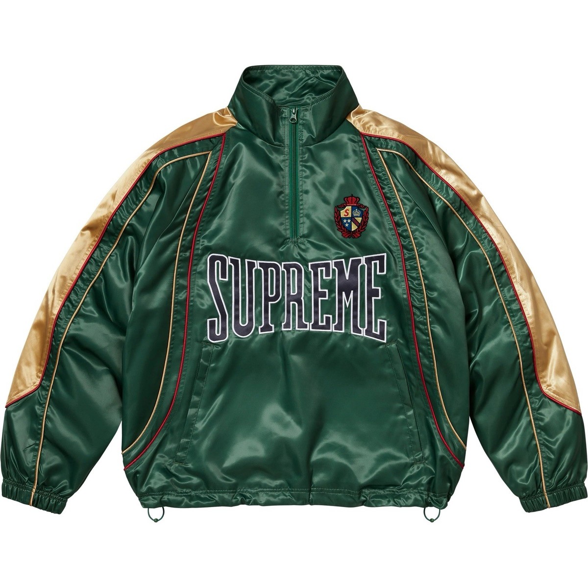 SUPREME SATIN PIPING PULLOVER HALF ZIP TRACK JACKET SS25 Green