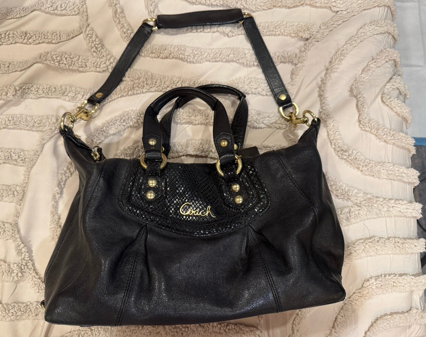 Coach Ashley Black Leather Satchel Shoulder Bag With … - Gem