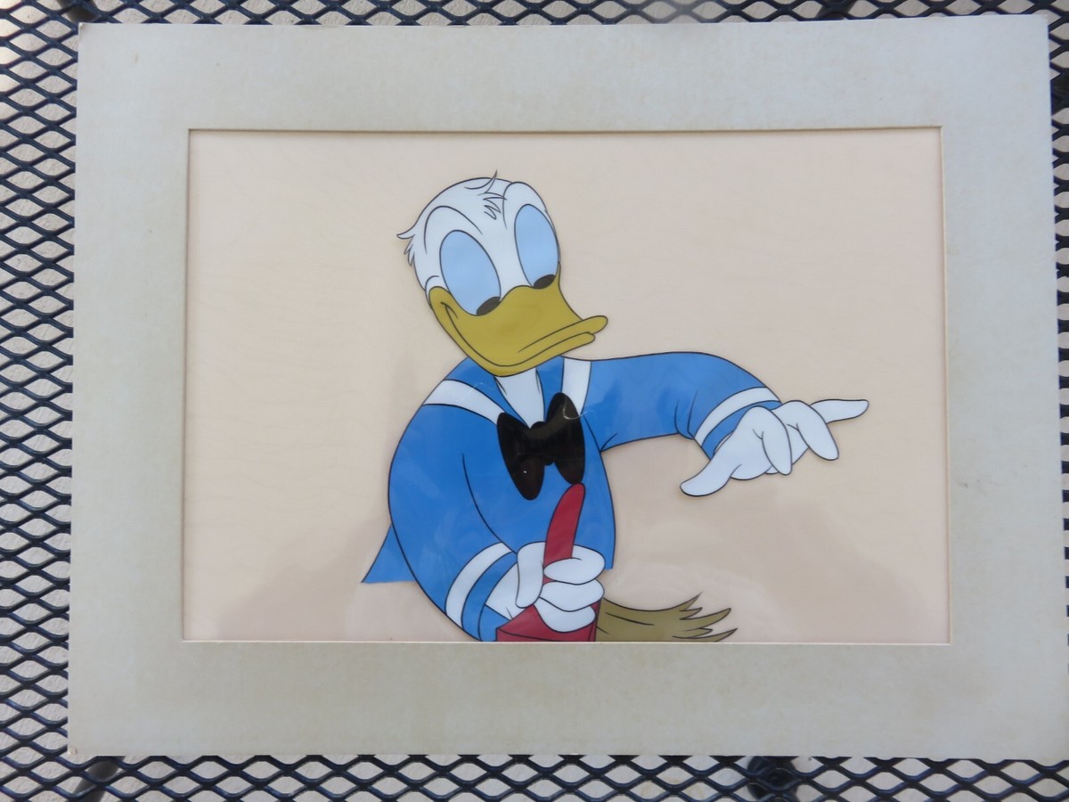 VTG Donald Duck ORIGINAL Handpainted Celluloid Drawing Walt Disney