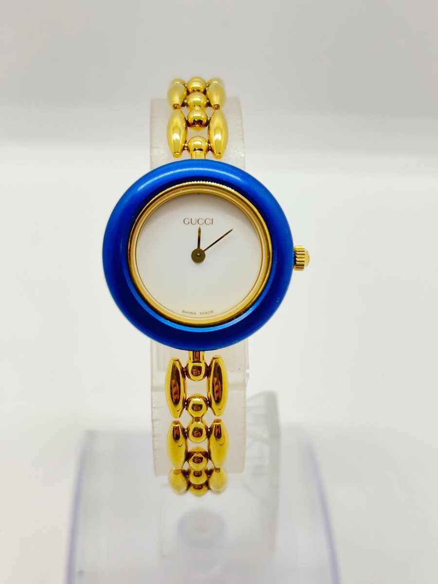 Exc+5 ] Gucci 11/12.2 Change Bezel Watch Colors Blue Gold Used