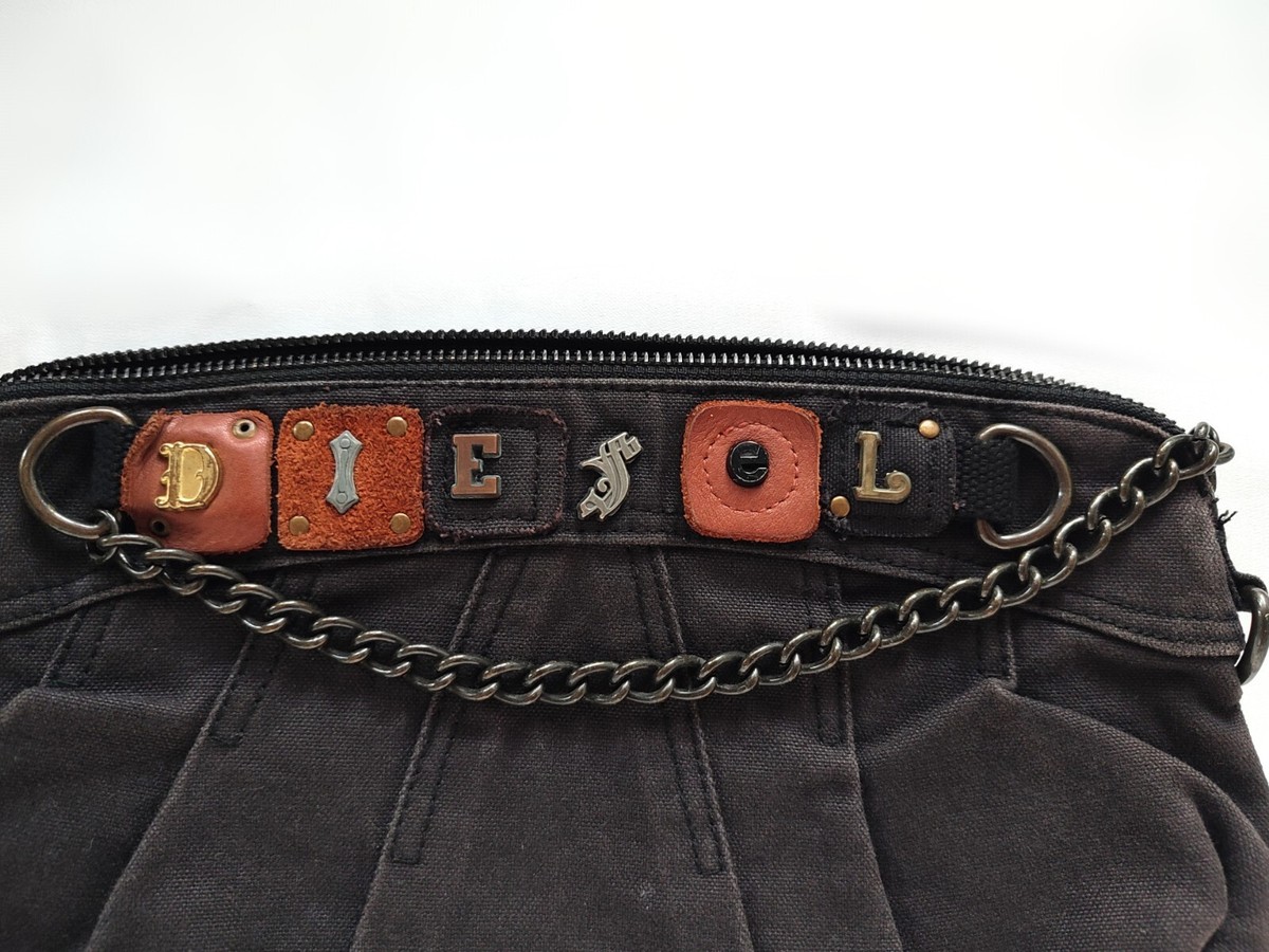 DIESEL Clutch Bag With Leather Logo In Black 00s Y2k Vintage Rare