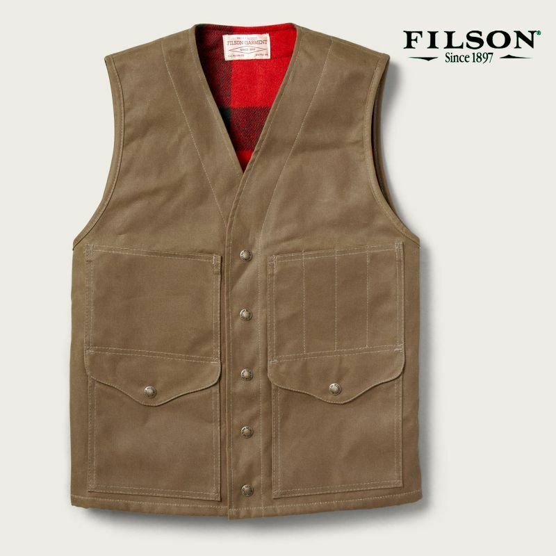 Filson Mackinaw Wool Lined Tin Cruiser Vest Dark Tan Men's MADE IN