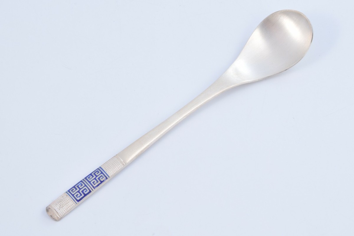 Korean 12-Piece AG800 Silver Spoon and Fork Blue Enamel Flatware