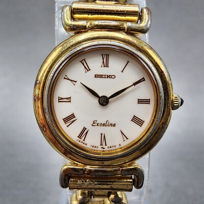 Seiko Exceline Watch Women 21mm White Dial Gold Tone 1220-0080 New