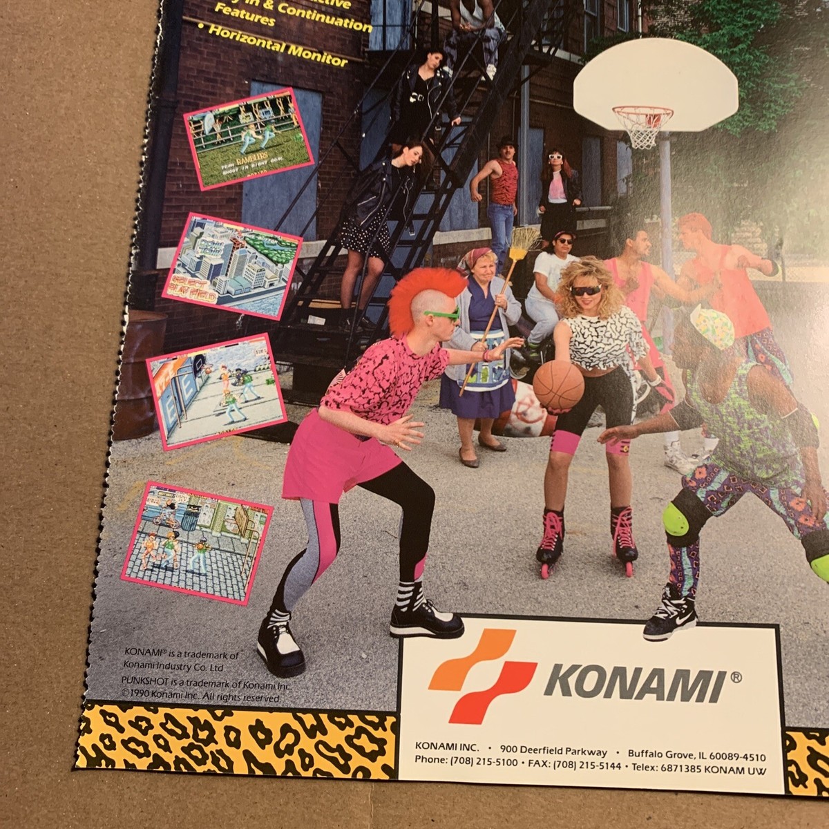 original 11.5-8” 1990 Punk Shot Konami ARCADE Video GAME FLYER AD