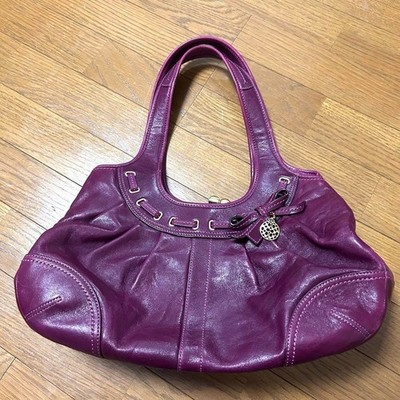 Authentic Coach 12725 Ergo Kiss Lock Purple Shoulder Bag Pleated