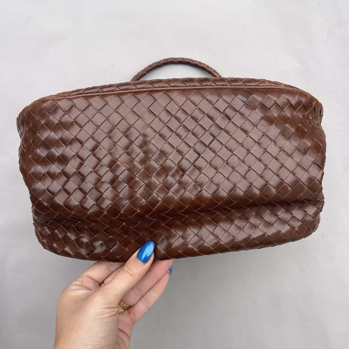 Bottega Veneta intrecciato Brown Leather Woven Top Handle Bag | eBay