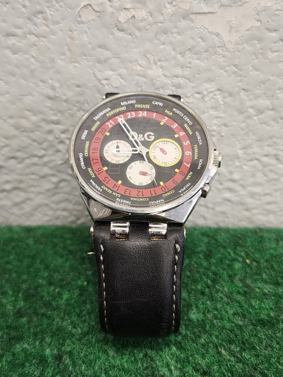 Original D&g Men's Unique 46mm Chronograph Red Black Leather Dolce