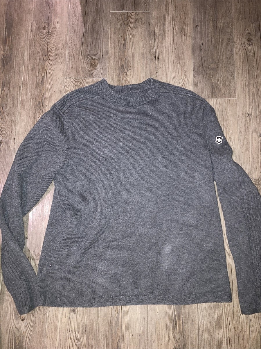 Victorinox Sweater Mens Extra Large XL Gray Ribbed Cross Swiss