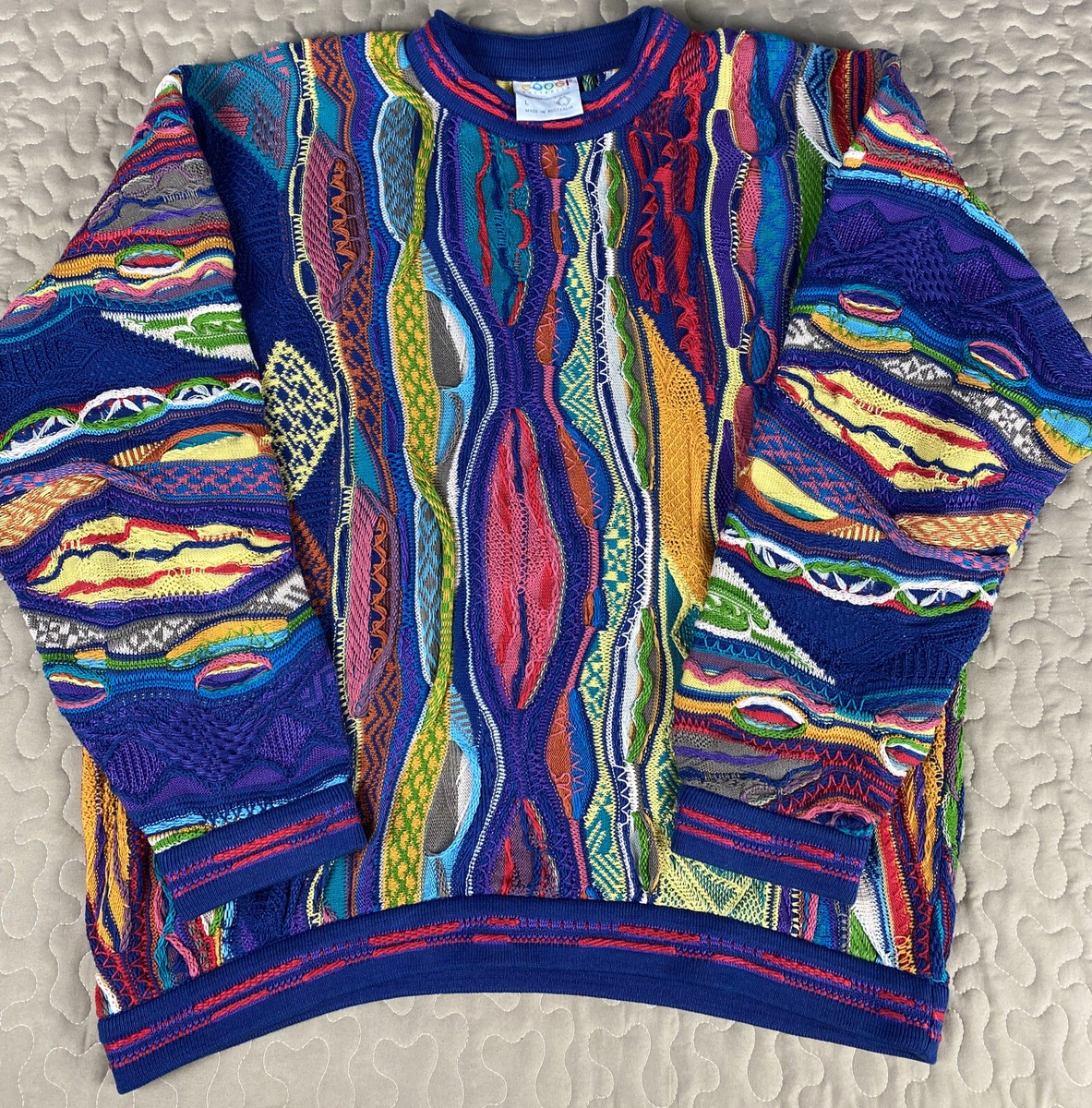 Coogi Australia 100% Mercerised Sweater Mens sz L Vintage Colorful