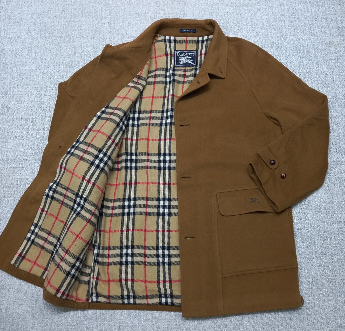 VINTAGE 80s Burberry Wool Coat Jacket Nova Check Lined Overcoat