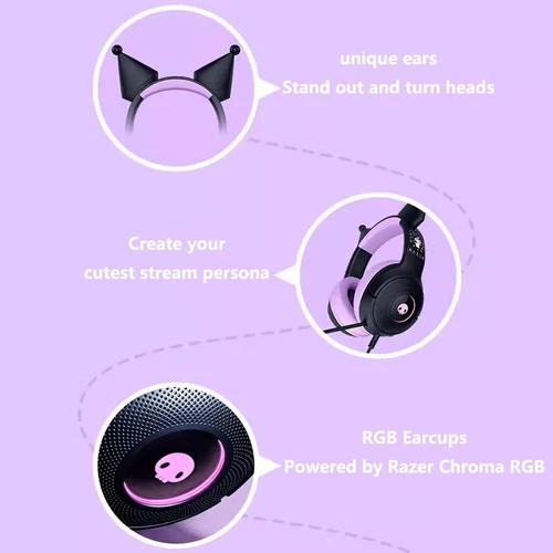 New Razer x Sanrio Kuromi Kraken V3 X Wired Headset Headphone