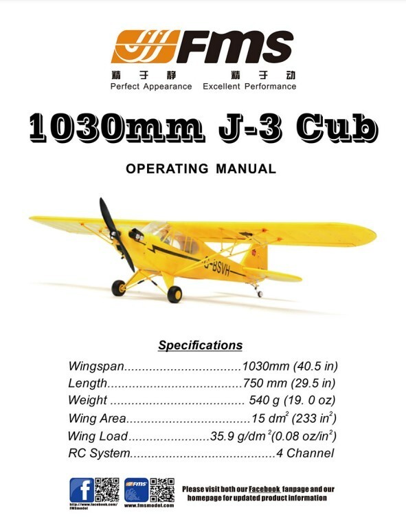 RTF FMS PIPER J-3 CUB 1030mm V2 READY TO FLY RC W/ TRANSMITTER AND
