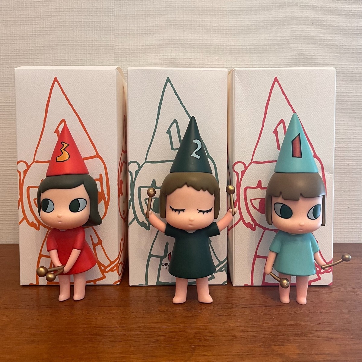 YOSHITOMO NARA DRUMMING GIRLS 1 2 3 Figure Set of 3 PVC 15cm In