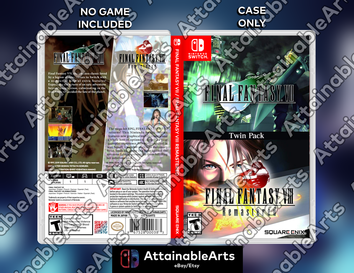 Final Fantasy Twin Pack 7+8 Custom Game Cases (Nintendo Switch