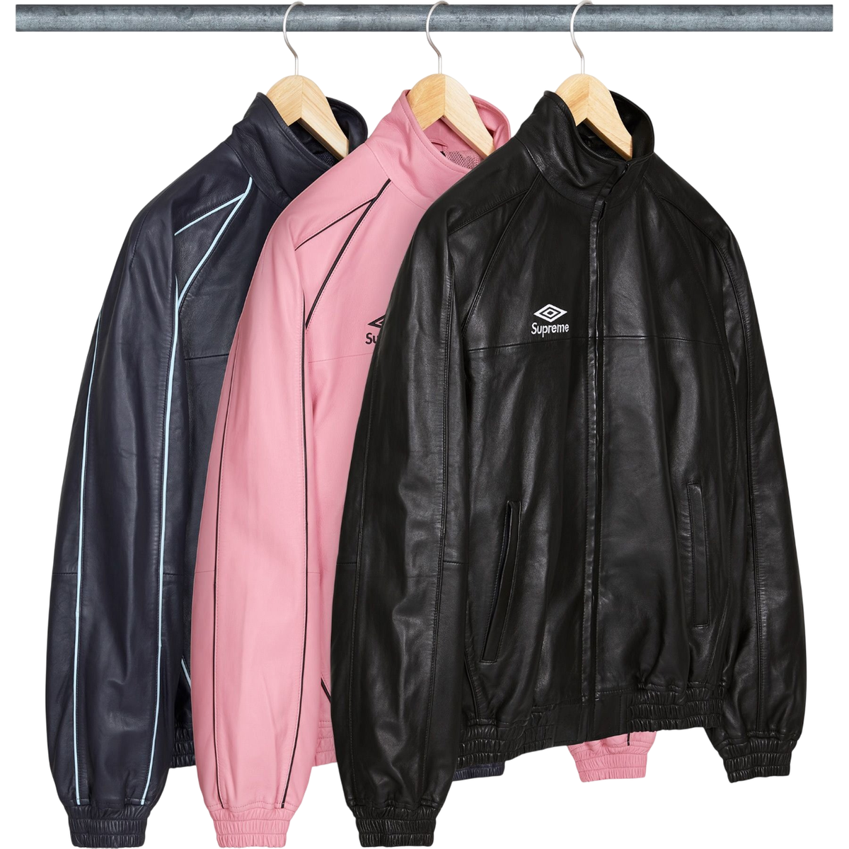 Supreme x Umbro Leather Track Jacket Black Navy Pink 3colors FW25