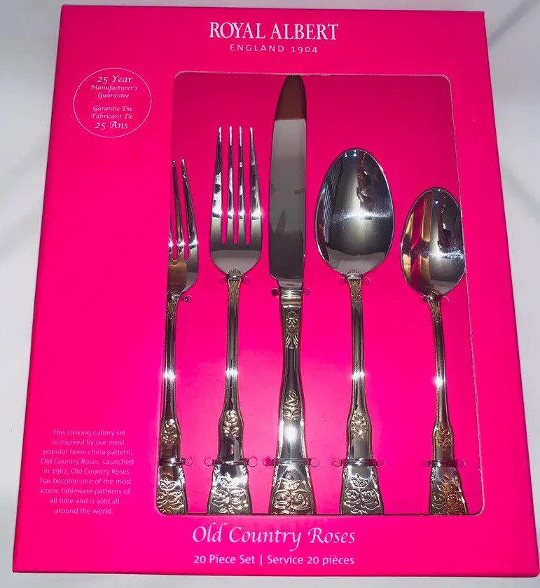Royal Albert Old Country Roses Stainless Flatware 20 Piece Set | eBay