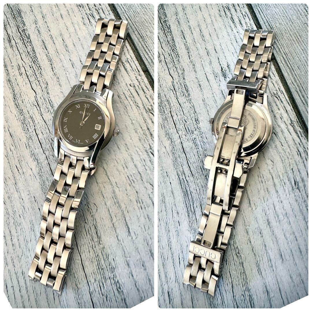 GUCCI 5500L Watch Silver Black Used From Japan Check description