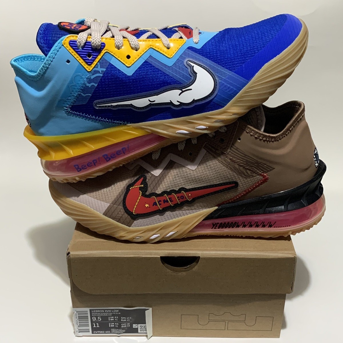 Nike LeBron 18 Low Wile E. vs Roadrunner Space Jam Men Size 9.5