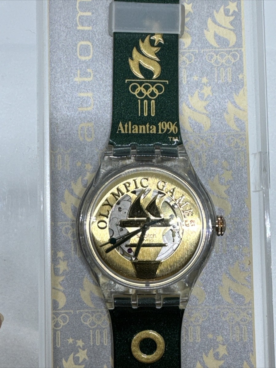SWATCH ATLANTA 1996 Olympics Watch Green & Gold W/Case Automatic