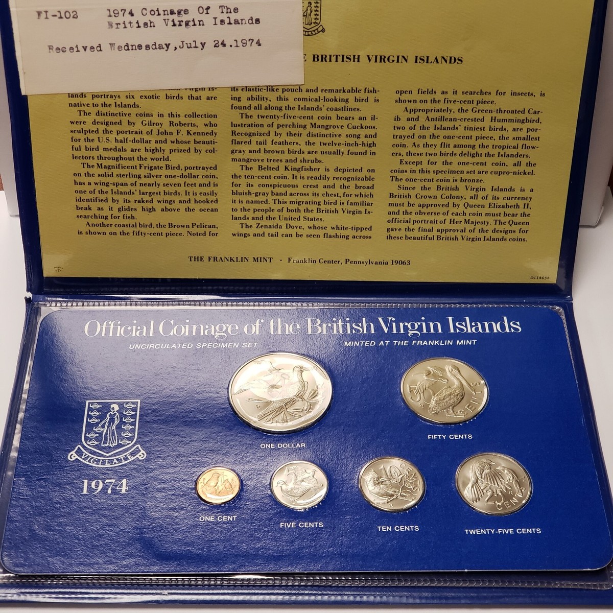 1974 British Virgin Islands BU Specimen Set Franklin Mint .7643 oz
