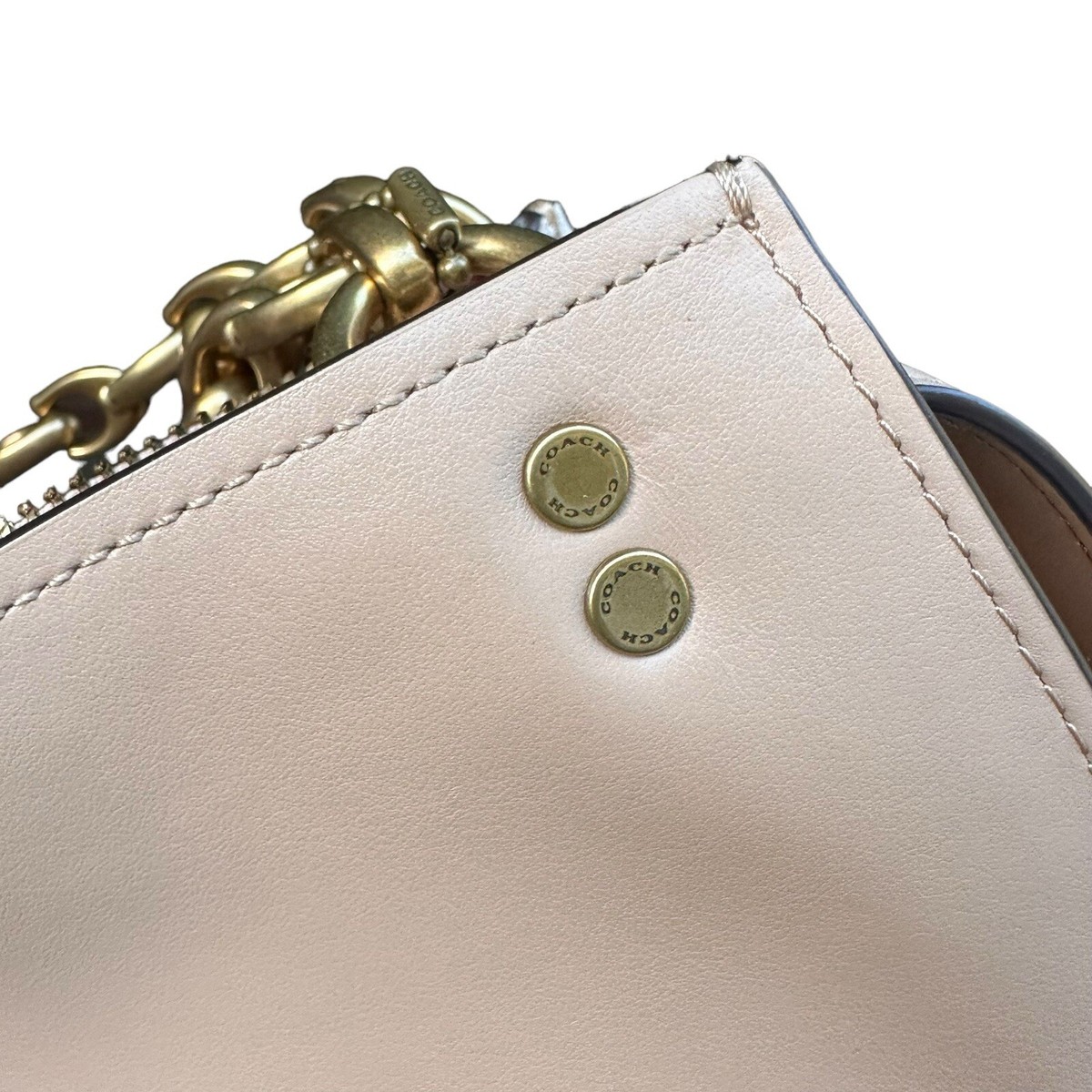 Genuine COACH Rogue Colorblock 27054 beige leather chain link