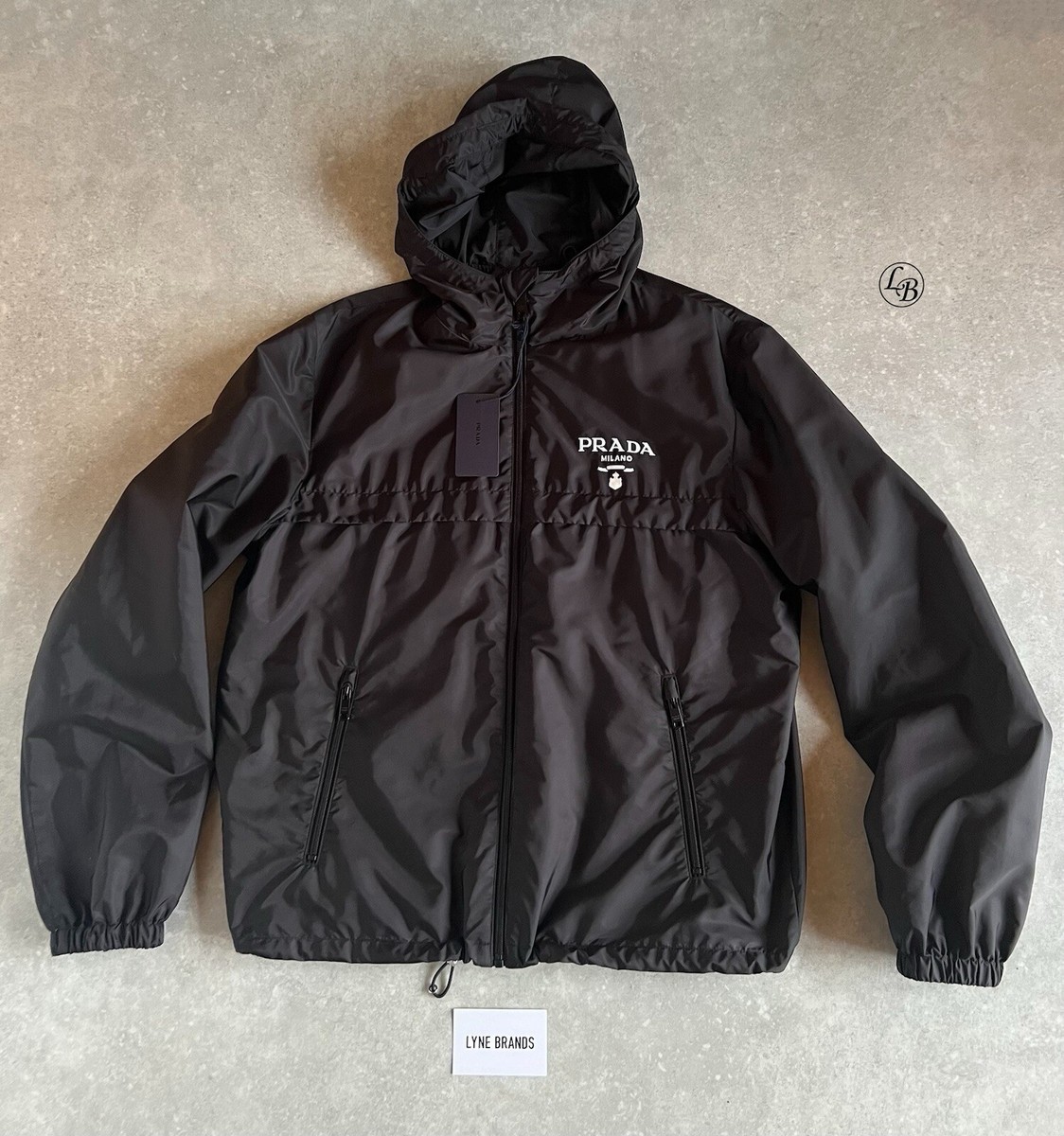 PRADA - Black Hooded Re-Nylon Windbreaker Jacket - Size 52 / XL