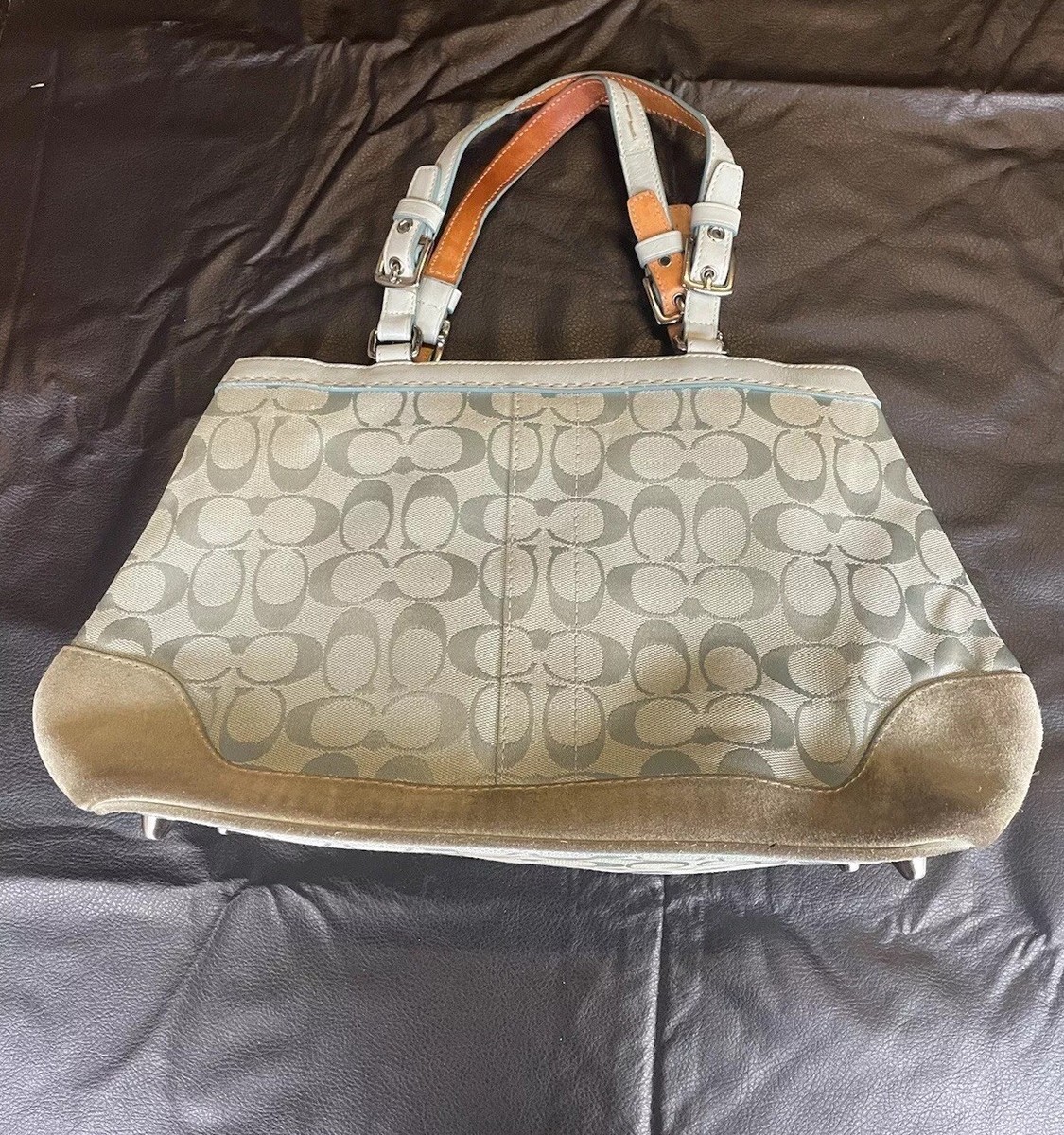 COACH Purse 04 M 6830 Medium Signature Aqua Blue Handbag Vintage