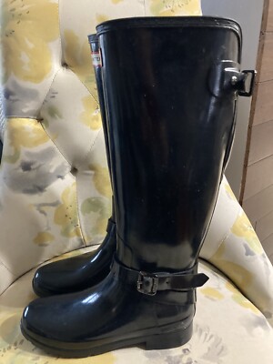 Hunter Refined adjustable tall Gloss Rain Boots Sz 6 Black | eBay