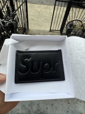 Supreme Leather Zip Card Holder Black Debossed Logo Brand New