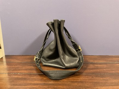 Vintage Coach Legacy Black Leather Buckle Drawstring Bucket Bag