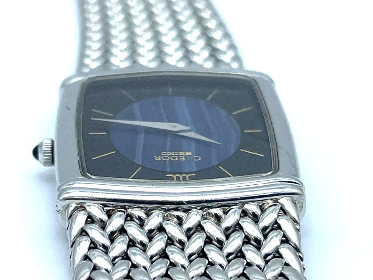 SEIKO Credor Quartz Ladies Watch Blue Agate Dial Band Size 7 inch