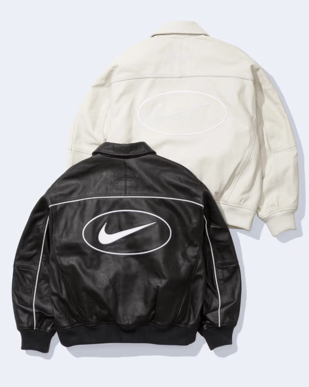 Supreme x Nike Leather Varsity Jacket Black White 25SS Week4