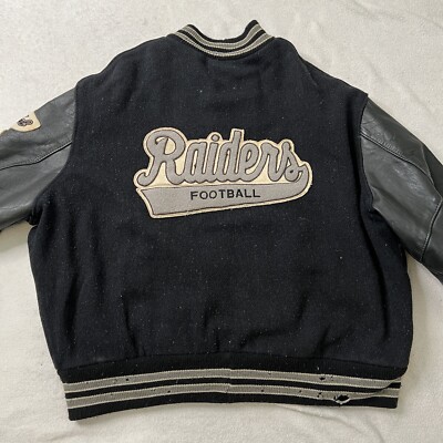 Vintage 80s 90s NFL Raiders Wool Leather Sleeve DeLong Varsity