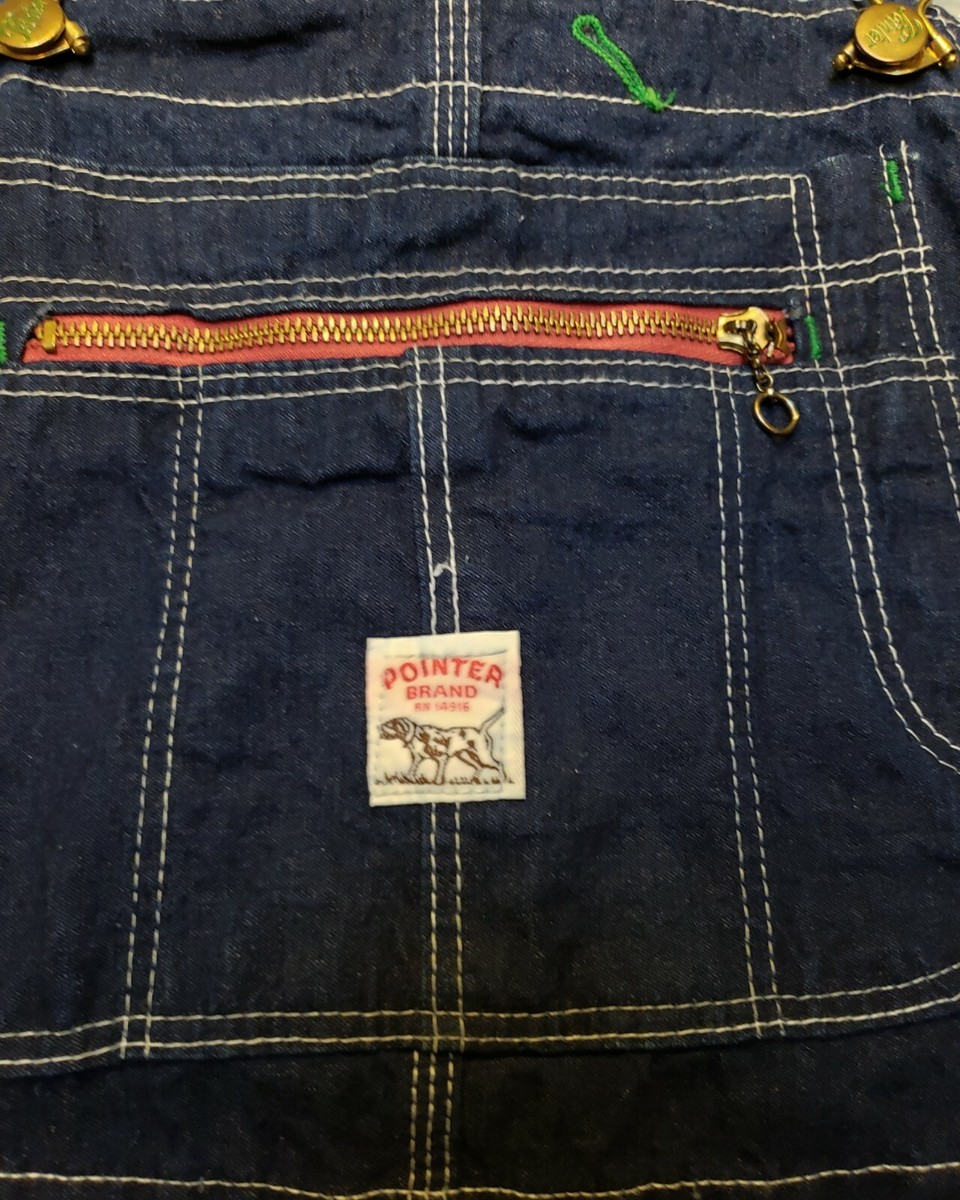 VTG 60s POINTER BRAND Denim LOWBACK OVERALLS Advertising Straps