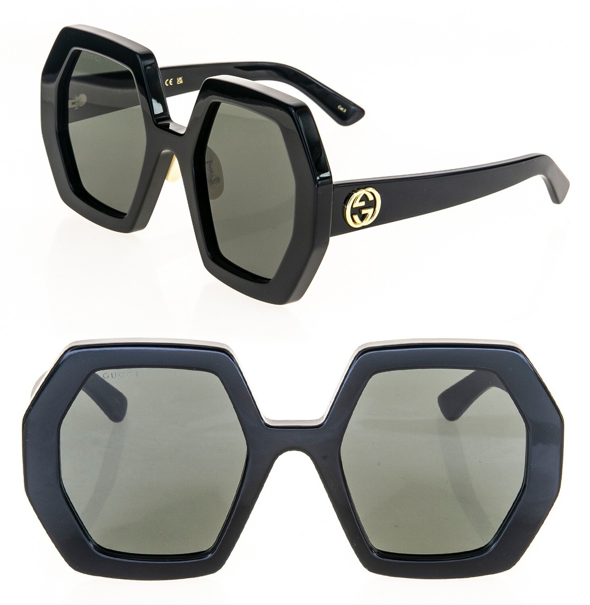 GUCCI 0772 Black Hexagonal Geometric Logo Gg0772S 004 Retro