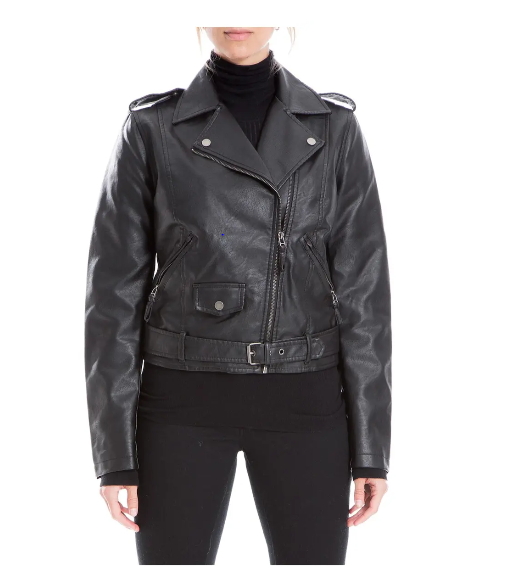 MAX STUDIO Black Vegan Faux Leather Crop Moto Jacket NWT MSRP $168