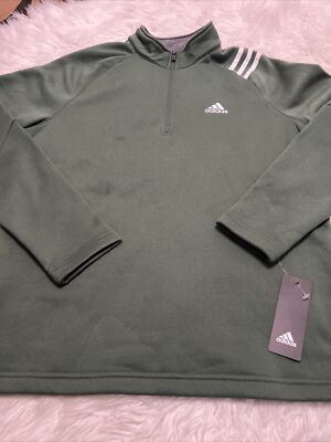 Adidas Sz S Golf Mens Poly 1/4 Zip Fleece Pullover Sweater Green