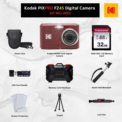 Kodak PIXPRO FZ45 Digital Camera (Red) + 32GB Memory Card + | eBay